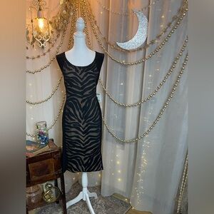 Anne Klein Black and Tan Tiger Stripe Sheath Midi Dress